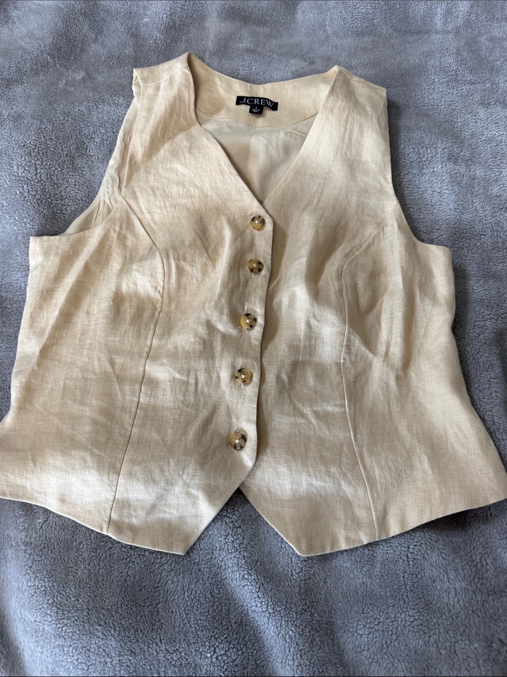J. Crew Light Beige  Linen Button-Front Vest - 8